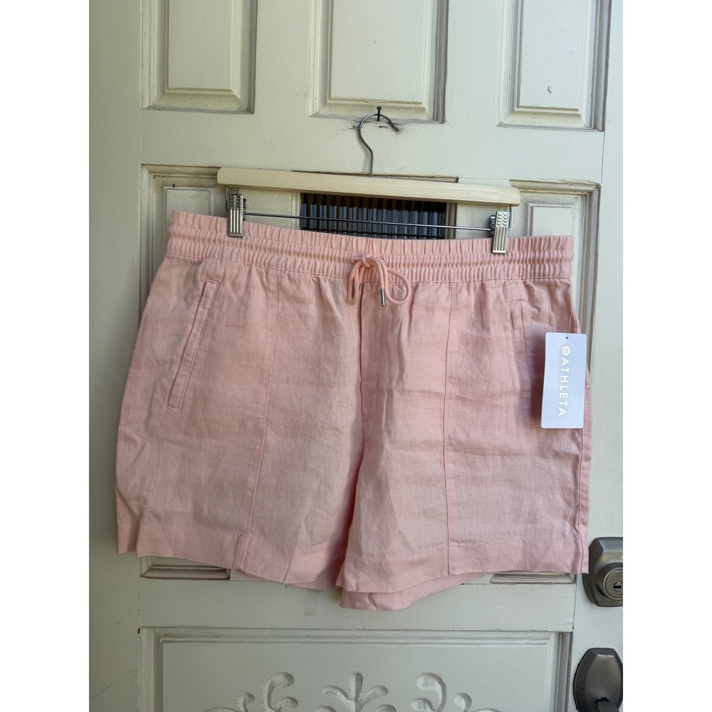 Athleta Retreat Linen Shorts Pink European Flax Breathable Size XL